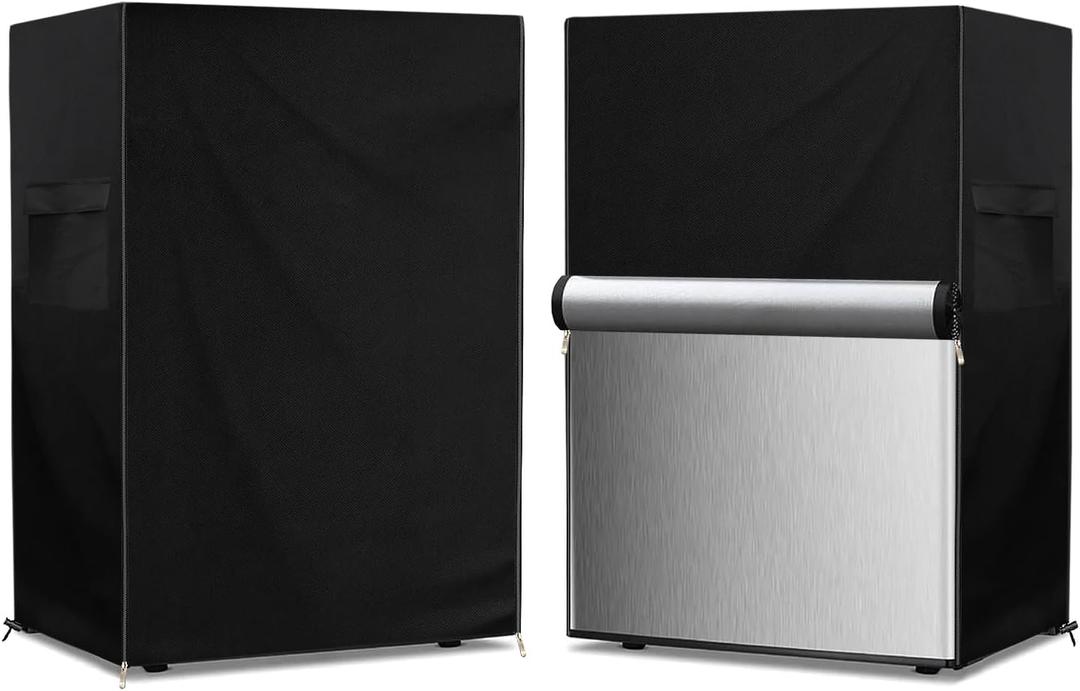 Outdoor Refrigerator Cover, 600D Heavy Duty 100% Waterproof Upright Freezer Cover, Outside Stand Up Fridge Covers. Front Can Be Rolled-Up by Zippers.(Black,22" W x 23" D x 34" H)