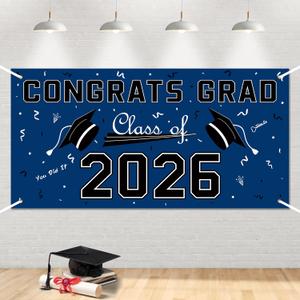 2 x Graduation Decorations 2026 - Blue Polyester Graduation Backdrop - Graduation Party Decorations - Congrats Grad Banner - Graduation Decorations Class of 2026,Graduation Party Favors Supplies Yard Sign