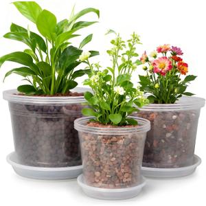 6/8/10 Inch Large Size Clear Nursery Pots with Drainage and Saucers, 9 Pack Plastic Plant Pots for Seedling Starter, Durable Plastic Pots for Indoors