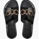 Verdusa Women's Open Toe Chain Flat Sandals Faux Leather Summer Slippers Slip on Slides, Size 38