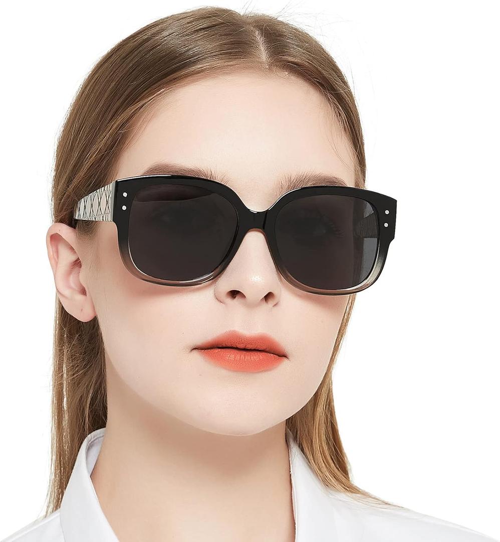 AEZUNI Trendy Reading Sunglasses Women Stylish Square Sun Readers UV Protection Glasses 1.0 1.5 2.0 2.5 3.0 3.5 (Not-bifocal (Black+clear)