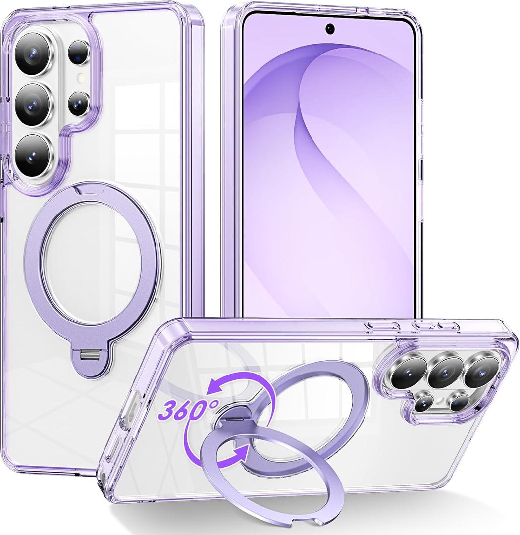 for Samsung Galaxy S26 Ultra Case with Magnetic Stand, Purple | Crystal Clear Case,Rigorous Drop Protection, Great Grip Feeling, Slim Shockproof Phone Cover