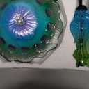 John's Studio Peacock Bird Bath for Outdoor - Glass Bowl Solar Light Cage Outside Dish Bird Feeder with Metal Stake for Garden, Yard and Patio - 32 inches