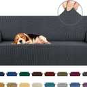 KEKUOU Stretch Sofa Cover Slipcover Couch Covers for 3 Cushion Couch Sofa pet Friendly (78"-94") Furniture Protector Sofa with Elastic Bottom for Kids,Dog, Jacquard Small Checked(Large,Charcoal)
