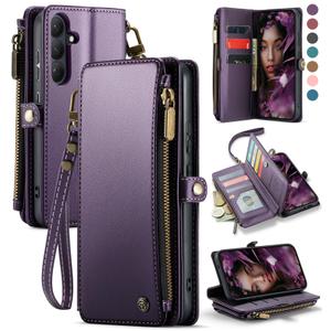 Defencase for Galaxy S26 Case Wallet with RFID Blocking Card Holder for Women, Elegant PU Leather Magnetic Snap Flip Wristlet Strap Zipper Wallet Phone Cases for Samsung Galaxy S26 5G 6.3", Purple