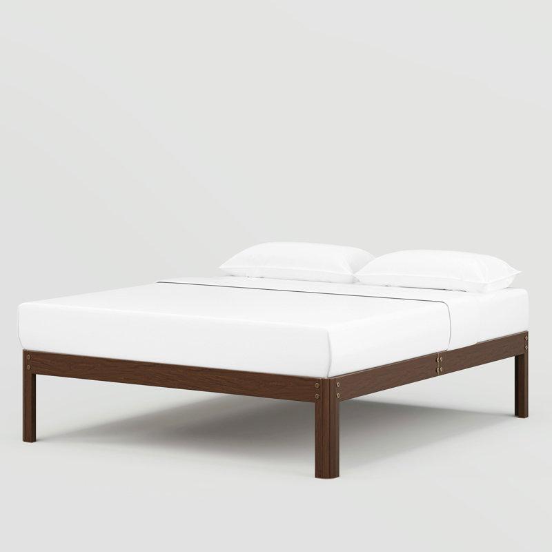 Deana 14'' Metal Platform Bed with Walnut Wood Grain, Heavy Duty Structure Support to 2500lbs, Easy Assembly