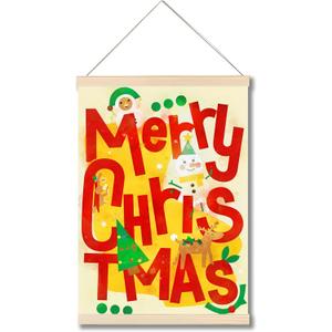 Forest Charger Christmas Wall Art Poster Canvas Print, Festive Cartoon Snowman Deer Tree Design, Merry Xmas Wall Decor for Home Living Room Bedroom Party, 12x16 Inches