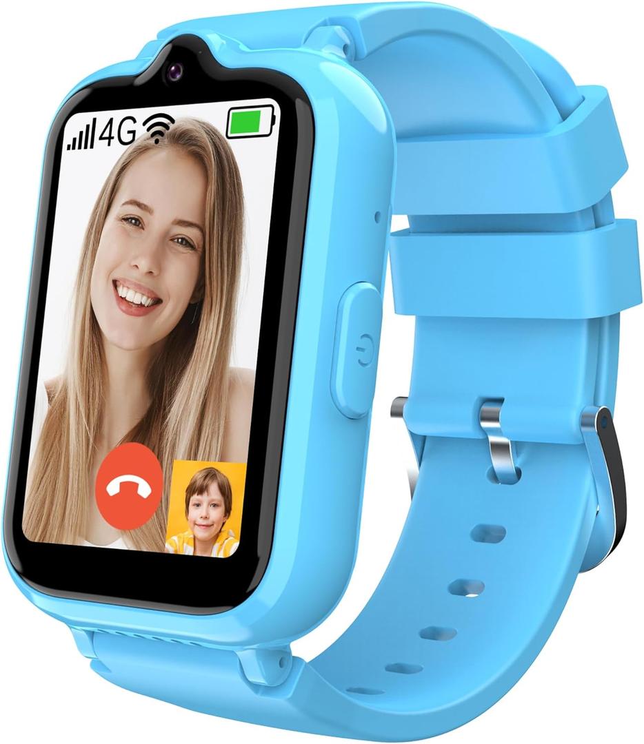 4G Kids Cell Phone Watch with GPS Tracker & Video Calling Smartwatch for Boys Age 5-12, SOS Call Voice Chat Camera Alarm Clock HD Touch Screen Smart Watch Gifts Toys for Kids (Blue)