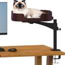 Cat Desk Bed, Adjustable Up and Down and 360 Rotatable for Elevated Pet Habitat in The Home&Office - Space-Saving, Comfortable Litter, Pet Mat and Removable Indoor Cat Mat