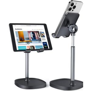 LISEN Cell Phone Stand Adjustable for iPhone Phone Holder for Desk, Office Desk Accessories Computer PC for iPhone Stand Gaming Essentials Fit Otterbox Case Phones Switch Kindle iPad Air Tablet 4-10in (BLACK)