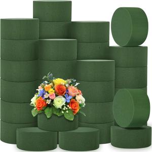Hahood 36 Packs Round Floral Foam Blocks Green Wet Dry Flower Foam Bricks 3.15 Inch DIY Flower Arrangement Supplies Kit Florist Block for Aisle Flowers Wedding Party Decorations