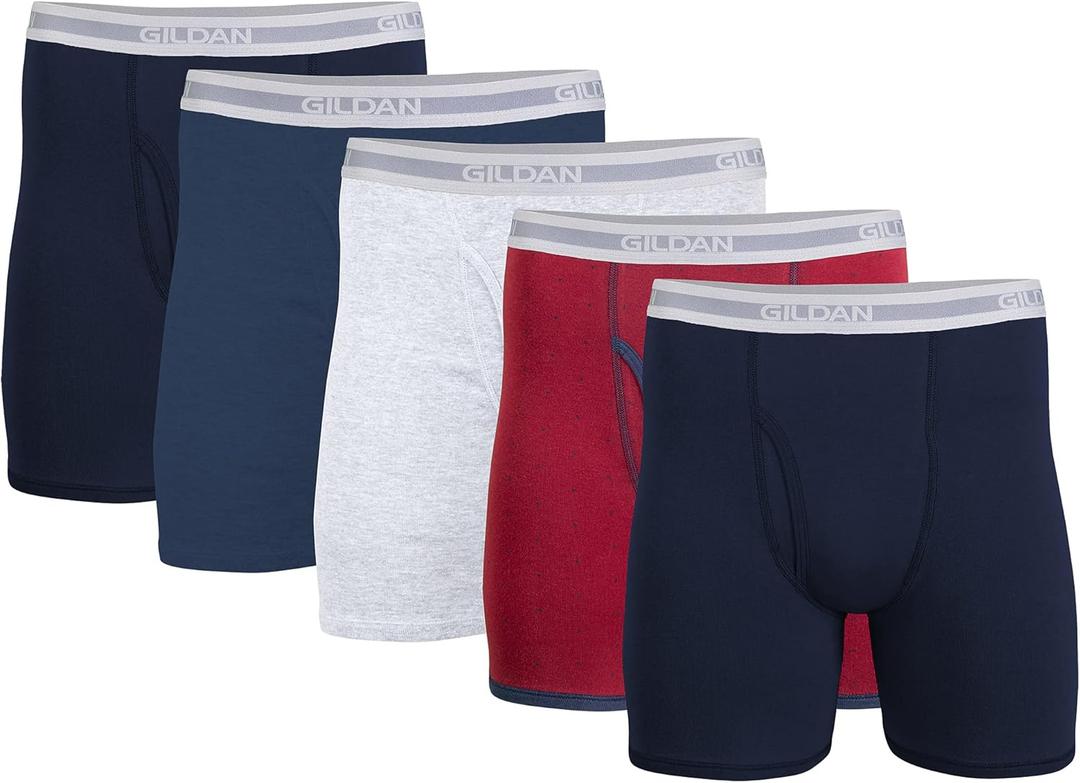 Gildan mens Underwear Boxer Briefs, Multipack (Large, Navy/Heather Navy/Sport Grey/Dot/Navy)