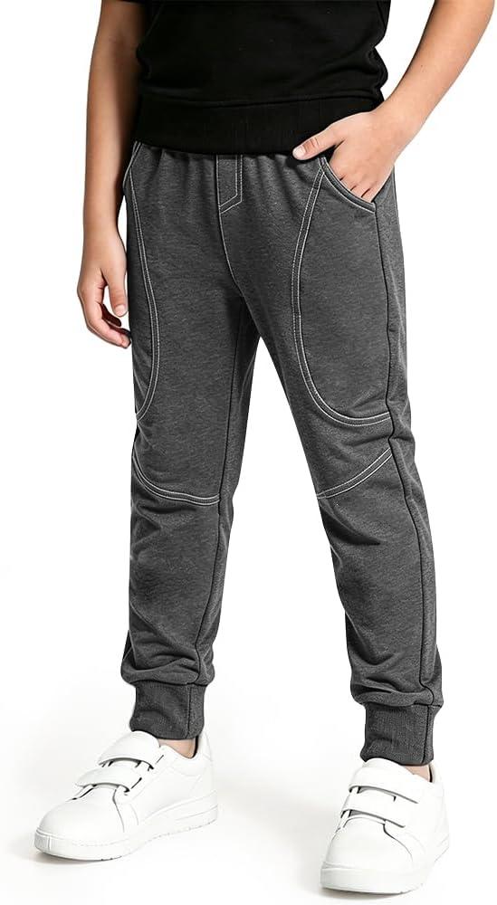 Boy's Baggy Cotton Sweatpants Casual Elastic Joggers Pants, 9-10 Years