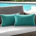 ANRODUO Set of 2 Outdoor Waterproof Pillow Covers 12x20 Inch Turquoise Decorative Throw Pillow Covers Linen Lumbar Solid Color Couch Pillow Covers for Patio Tent Bed Sofa and Living Room Decor