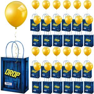 24 Set Game Party Military Supply Loot Drop Box Party Favors Yellow Balloon Ribbon Battle Gifts Bags for Gamers Boys Birthday Graduation Decoration