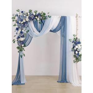 MISSPIN Blue Artificial Wedding Arch Flowers with Drapes Kit-Pack of 5, 2pcs Hanging Flower Arrangement 3pcs Hanging Sheer Drapes for Ceremony Reception Arbor Backdrop Floral Party Outdoor Decorations