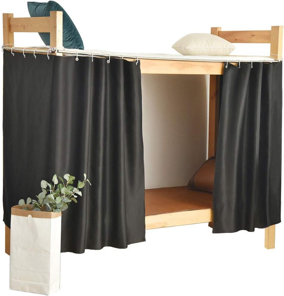 Heavy-Duty Blackout Bottom Bunk Bed Curtains Privacy Canopy Twin Size for Home Dorm, 2 Panels, Black