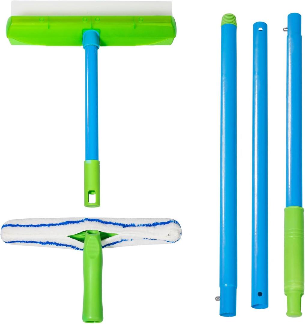 Forgrace Flexible Silicone Squeegee T-Bar Water Blade Microfiber Scrubber with Long Handle for Car Home Glass Professional Car Windshield Squeegee Window Cleaning Kit for Shower Glass Mirror Door Car