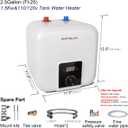110V/115v/120V 1400-1500W Small Under Sink Tank 2.5 Gallon Water Heater Hot StorageMini Instant Electric RV TR Trailer Kitchen Compact Point-of-Use,2 PCs 16 Long 1/2FIP Stainless Steel Hoses 9.5L