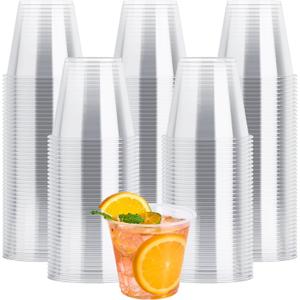 JOLLY CHEF 100 Pack Clear Plastic Cups, 9 oz Crystal PET Party Cups, Classic Clear Disposable Wine Cup for Wedding, Thanksgiving, Birthday, Halloween, Christmas Party