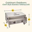Cuisinart Chef's Style Tabletop Portable Propane Grill, 20,000 BTU Stainless Steel 2-Burner Outdoor Gas Grill for Camping, Tailgates, BBQ, Hassle-Free Setup, Twist-Start Ignition, CGG-306