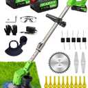 Electric Weed Wacker Cordless 21V Battery Powered Weed Cordless Eater with 2x4.0Ah Batteries Stringless StringTrimmer and Edger Contains 4 Blades Lightweight Brush Cutter for Courtyard Gardens (Green)