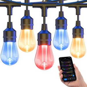 XMCOSY+ Outdoor String Lights Smart, 49Ft RGBCWIC Patio Lights Waterproof, App Control, Compatible with Alexa, Color Changing LED String Light for Outside Yard Garden Porch