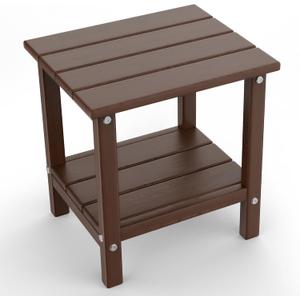 Outdoor Side Table, Double Layer Small Side Tables,All Weather Adirondack Side Table, Waterproof Outdoor End Tables for Patio, Pool, Porch (Brown)