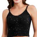 Falorda Camisole Tops Double-Layered Crop Top Slim Camisoles Adjustable Strap Tank Top with Built in Bra for Women, Medium 