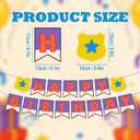 Cartoon Orange Purple Happy Birthday Banner, Pre-Strung Cardstock Birthday Garland with Adjustable Spacing Cute Kids Party Backdrop Decorations & Hanging Supplies