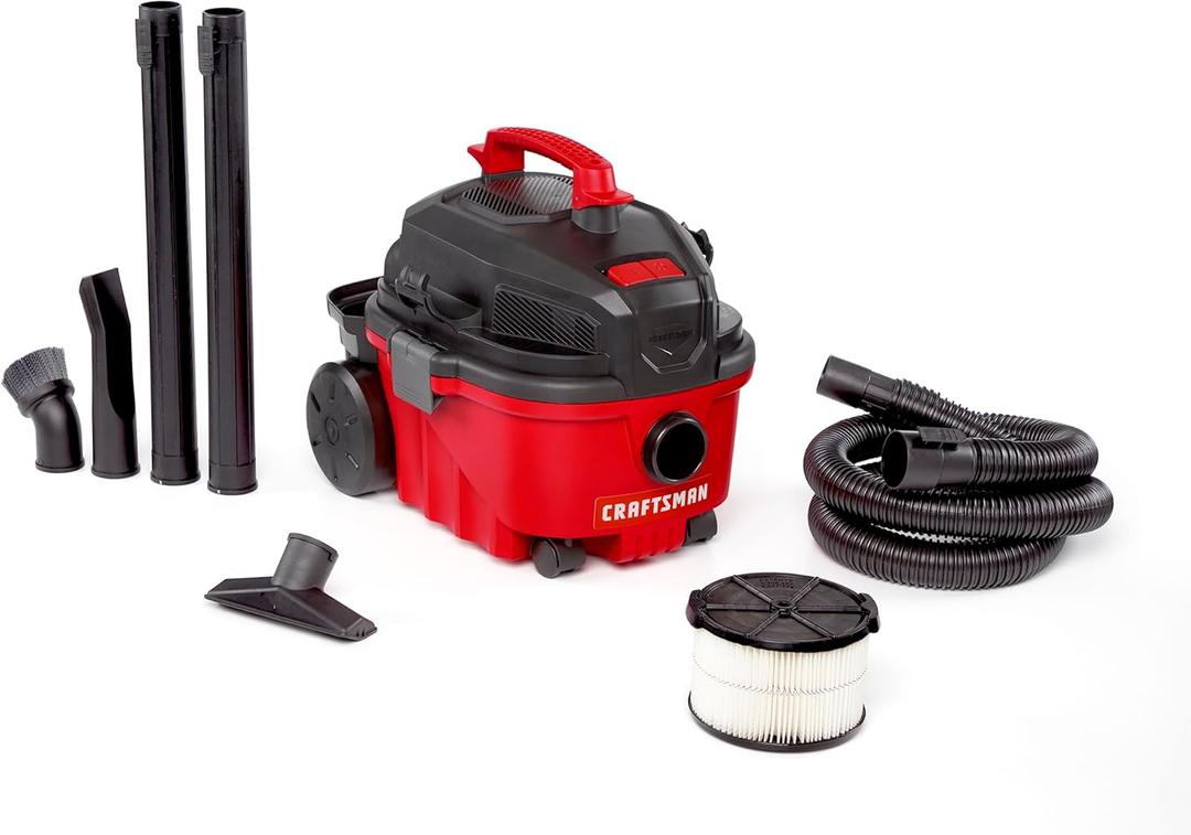 Craftsman CMXEVBE17040 4 Gallon 5.0 Peak HP Wet Dry Vac, Portable Shop Vacuum Wet and Dry with Filter, Hose and Attachments for Home and Automotive Cleaning