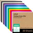Cricut Value Iron-On, Rainbow Sampler - 12 in x 12 in (20 ct)- HTV Heat Transfer Vinyl
