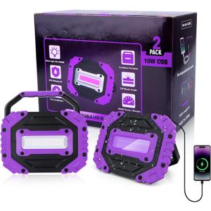 Roperry 2 Pack Rechargeable Black Light, 5000mAh Cordless Battery Powered Magnetic Portable LED Blacklight, 395nm Ultraviolet Flood Light for Glow, Dark Party, Catfishing, Halloween (2 Pack)