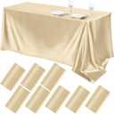 TURSTIN 8 Packs Champagne Satin Tablecloth 102 x 58 Inch Overlay Satin Table Cover Rectangle Bright Silk Tablecloth Smooth Fabric Table Decoration for Wedding Banquet Party Events