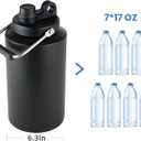 1 Gallon Water Bottle Insulated Stainless Steel Keeps Ice 48Hr, Large Water Gallon Jug Wide Mouth Leakproof Vacuum for Gym, Camping, & Construction Black (2 Packs)