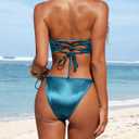 Ruched 3 Piece Swimsuits for Women Ribbed Velvet Bikini Sets with Sarong Coverup Metal Ring Bathing Suit (Blue, S)