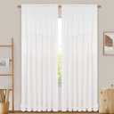 Likiyol Linen Curtains for Living Room 84 Inch Length Farmhouse Window Curtains for Bedroom with Ruffle Light Filtering Curtain Rustic Country Drapes Rod Pocket Window Treatments, White, 2 Panels