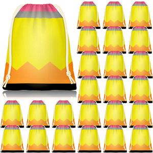 3 x Noxglory 24 Pcs Teacher Drawstring Gift Bags 6.9x5.3 Inch Pencil Shaped Gift Bags Teacher Appreciation Present Sacks Goodie Candy Treat Bags for Teacher Classroom Party Favors