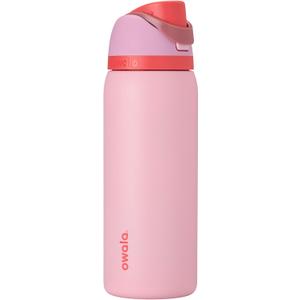 Owala FreeSip Insulated Stainless Steel Water Bottle with Straw for Sports and Travel, BPAFree Sports Water Bottle, 32 oz, Pink, Angel Food Cake