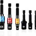 Impact Grade Power Drill Socket Adapter Sets 6 PCS, 50mm-73mm Long Impact Socket To Drill Adapter Set 1/4 3/8 1/2 Hex Shank Impact Driver Bit Set Socket Holder, Black Drill Bit Attachments -BCS6