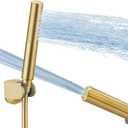 Homipro Brushed Gold Brass 2 In 1 Function High Flow Handheld Shower Head Set High Pressure 7 Inch Brushed Finish Shower Head Sprayer Hand Shower Wand with 59 Inch Hose, Bracket