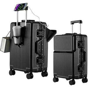 AIWEINY 2-Piece Aluminum Frame Luggage Set, 20/26 Inch, TSA Lock, Spinner Wheels (Black, 20 And 26)
