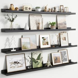 FLYJOE Floating Picture Ledge Shelves for Wall Set of 4, 48 Inch Wall Shelves with Lip Long Large Nursery Book Shelf for Toys Storage Kids Bookshelf Wall Mounted Living Room Bedroom Decor Frames