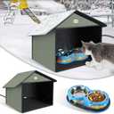 Dreyoo Outdoor Cat Feeding Station with Heated Cat Water Bowl, Weatherproof Kitty Dining Room Outdoor with Heated Pet Bowl for Food and Water, Feral Cat Feeding Station Cat Shelter(Blue)