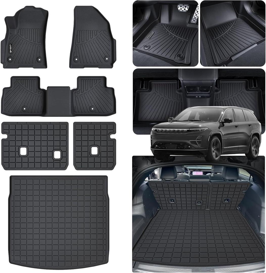 LJWAITO Floor Mats Cargo Mat with Backrest Mats for 2025 Jeep Wagoneer S 4xe EV (Non Fuel) Car Mats Accessories All Weather TPE Floor Liners&Cargo Liners Velcro Covering The Backrest Accessories