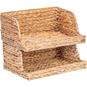 Water Hyacinth Storage Baskets with Large Open-Front for Kitchen, Decorative for Living Room, 13.4” x 9.5” x 5.5”, 2 Pack