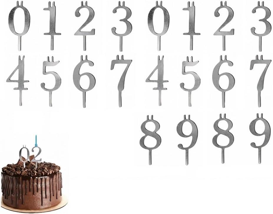 Reusable Number Birthday Candle Holder Set, Digital Birthday Cake Candle Holders Set, Silver Cake Topper Decorations, Adjustable Candles Stand, Party Cakes Accessories(2sets)