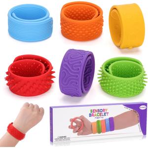 6 PCS Fidget Slap Bracelets Toys for Kids Adults Textured Silicone Bracelet Sensory Toys for Autism Anxiety ADHD Calm Down Corner (Multicolor 1, 6 Pcs)