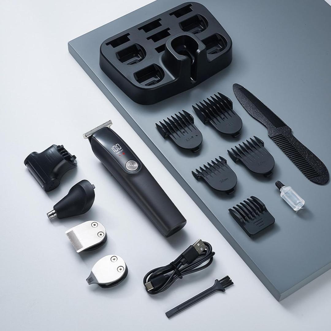 Multi-Function Oil Head Electric Hair Clipper Home Shaving Clipper Set Hair Clipper Special Digital Display Engraving (Titanium Gray)