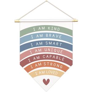 Positive Affirmations Wall Art for Kids,I Am Enough,Rainbow Inspirational Classroom Decor, I Am Kind Smart Brave Loved Nursery Banner, Bedroom Hanging Sign,Nursery Motivational School Wall Decor-B10